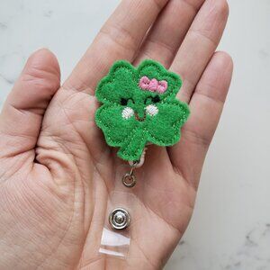 St Patricks Day Shamrock Badge Reels, Nurse Teacher Retractable ID Clips NWT